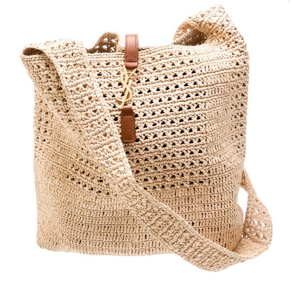 Yves Saint Laurent raffia tote Crossbody Bag in Beige with Brown Leather Trim